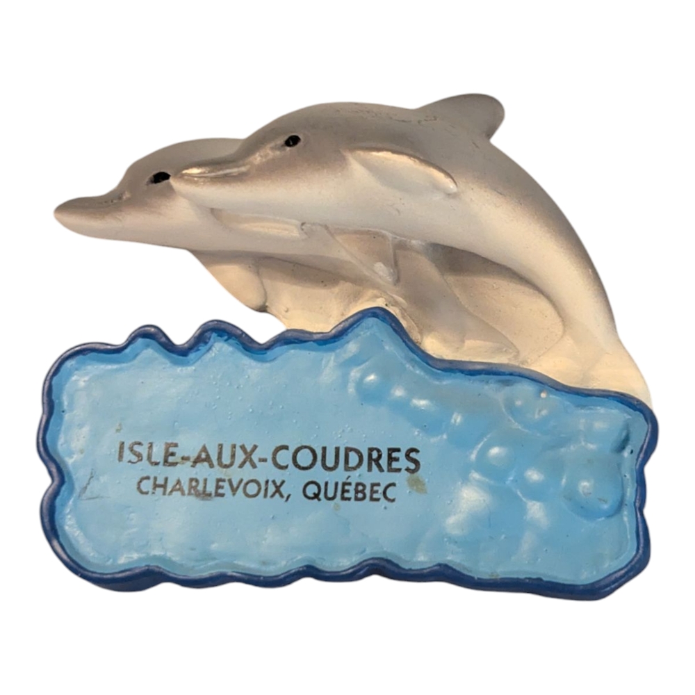 Isle-Aux-Coudres Charlevoix, Québec Canada Dolphins Wave Souvenir Magnet 2.5"